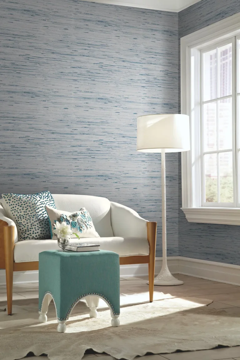 Lustrous Grasscloth Wallpaper - Light Grey/Blue — Ảnh 3