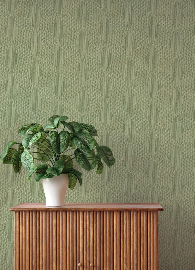 Anara Geo Faux Grasscloth Wallpaper - Green — Ảnh 6