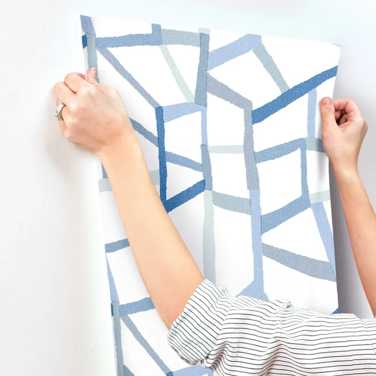 Tate Geometric Linen Wallpaper - Blue — Ảnh 5