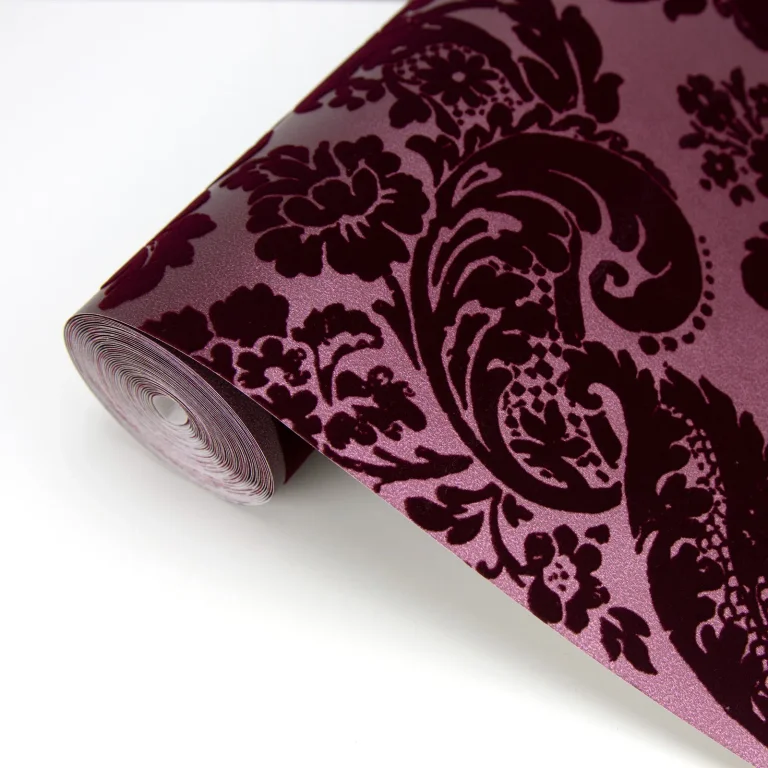Shadow Flocked Damask Wallpaper - Merlot — Image 4