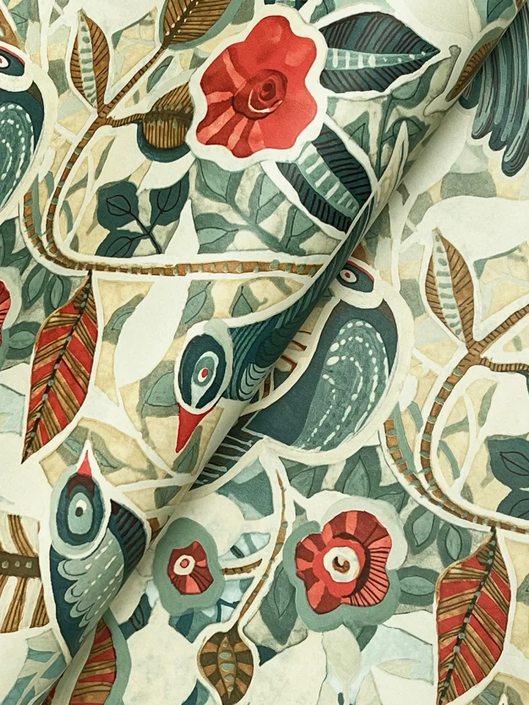 Manette Birds in the Bush Wallpaper - Red/Blue — Ảnh 6