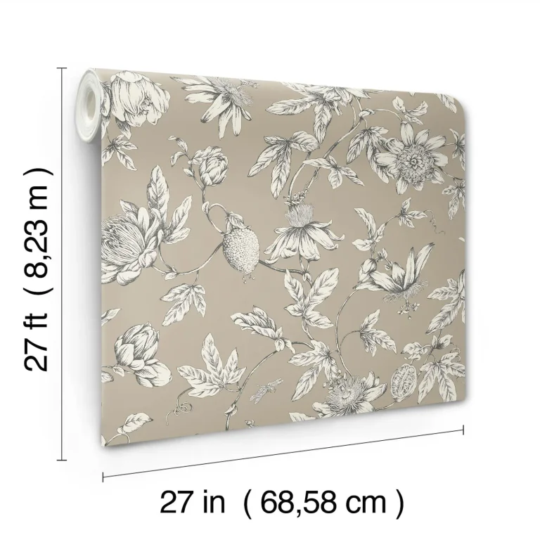 Passion Flower Toile Wallpaper - Linen — Ảnh 3