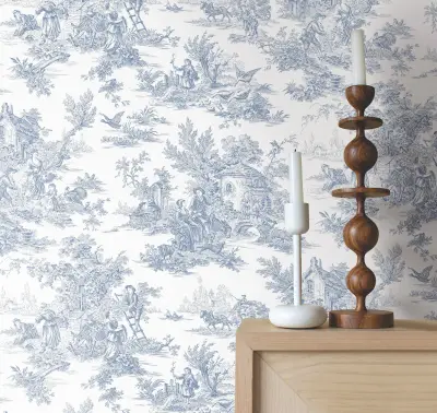 Campagne Toile Wallpaper - Blue/White