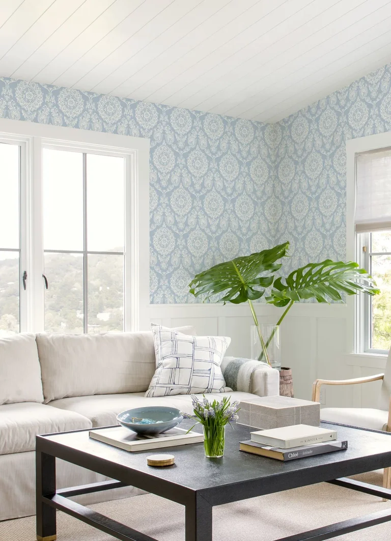 Chesapeake Helm Damask Floral Medallion Wallpaper - Light Blue — Ảnh 4