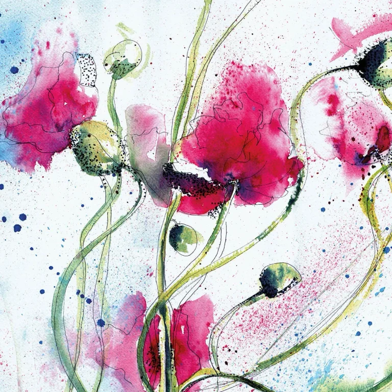 Poppies Watercolour - Wall Mural 5443 - 4 Panel - 192cm x 260cm — Ảnh 4