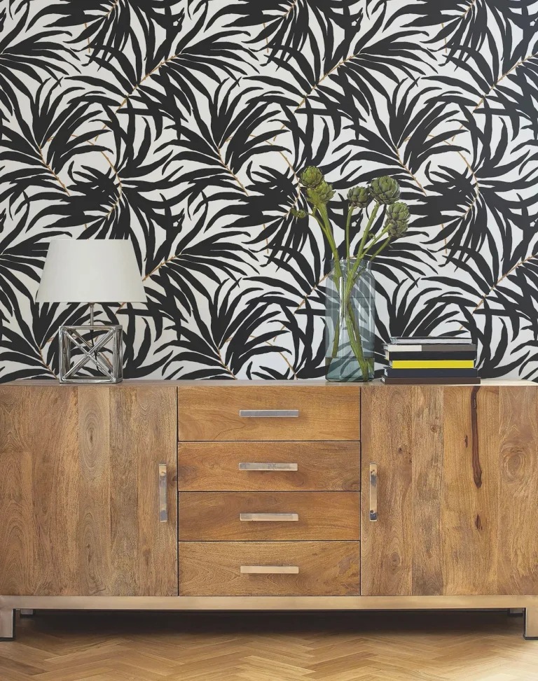 Bali Leaves Peel and Stick Wallpaper - Black — Ảnh 5