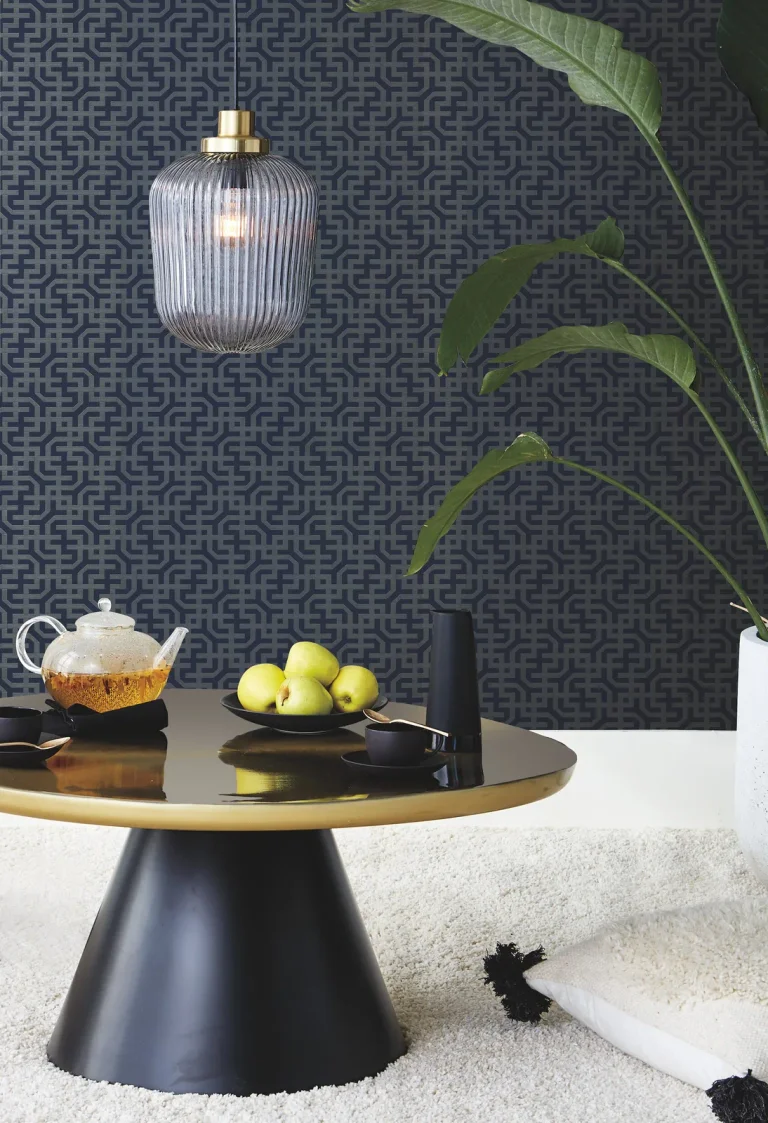 Ronald Redding Dynastic Lattice Wallpaper - Navy/Silver — Ảnh 4