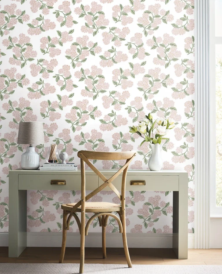 Rifle Paper Co. Hydrangea Peel and Stick Wallpaper - Pink & White — Ảnh 4