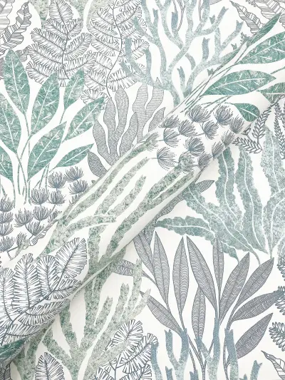 Coral Leaves Wallpaper - Blue/Aqua