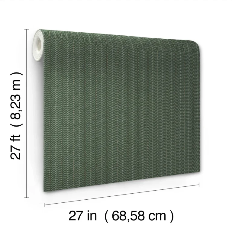 Ronald Redding Elkan Stripe Herringbone Wallpaper - Green — Image 6