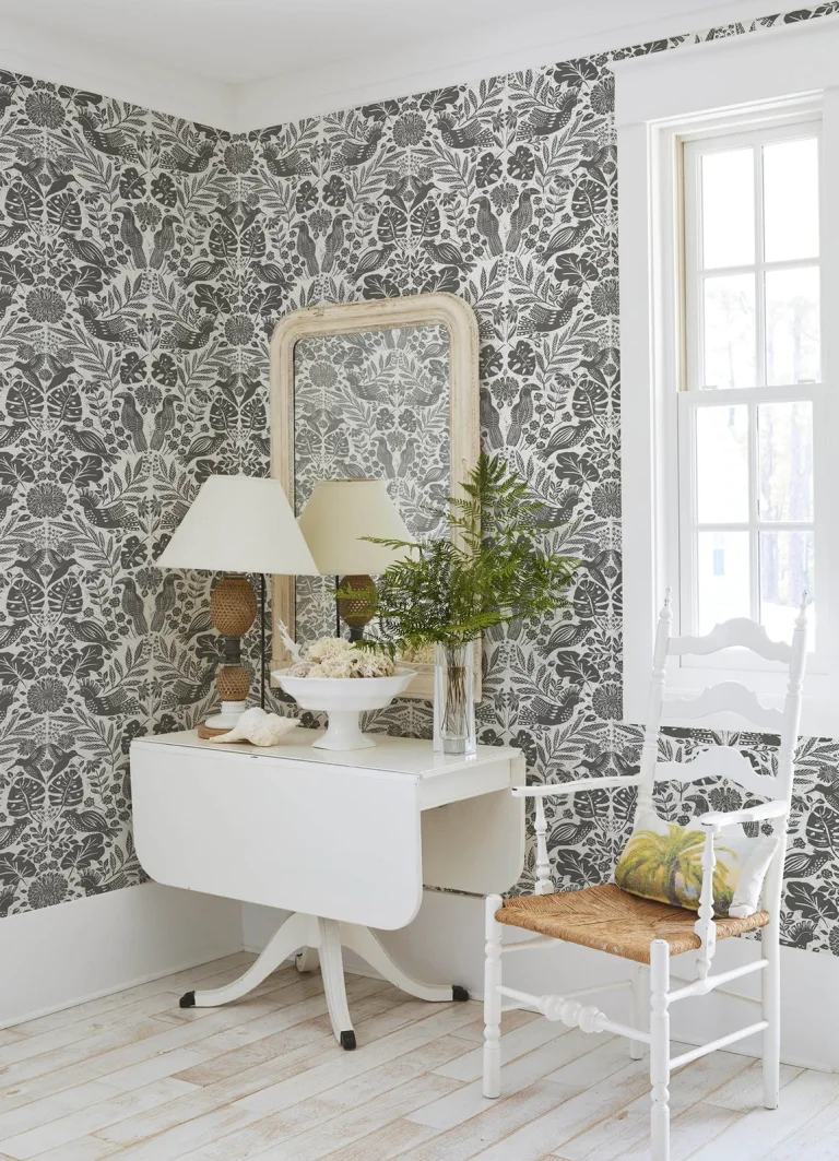 Nestle Bird Block Print Wallpaper - Charcoal — Image 6