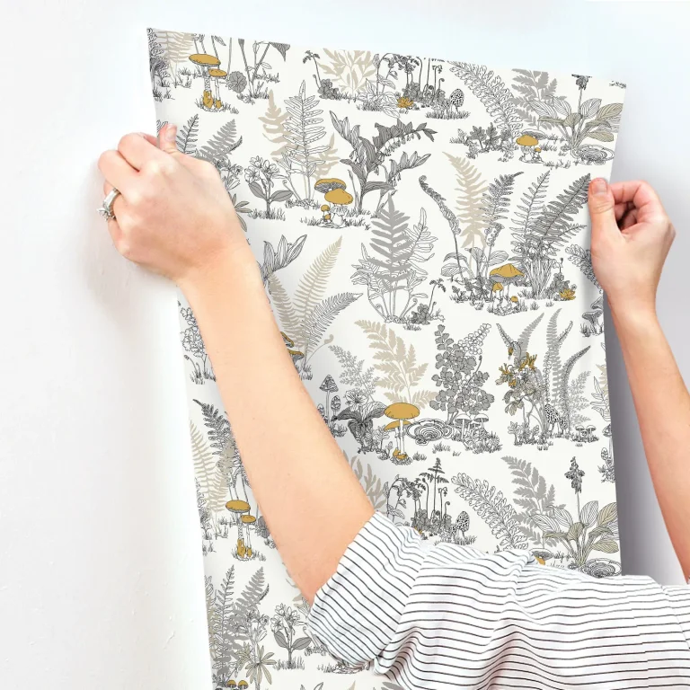 Mushroom Garden Toile Wallpaper - Neutral/Gold — Ảnh 6