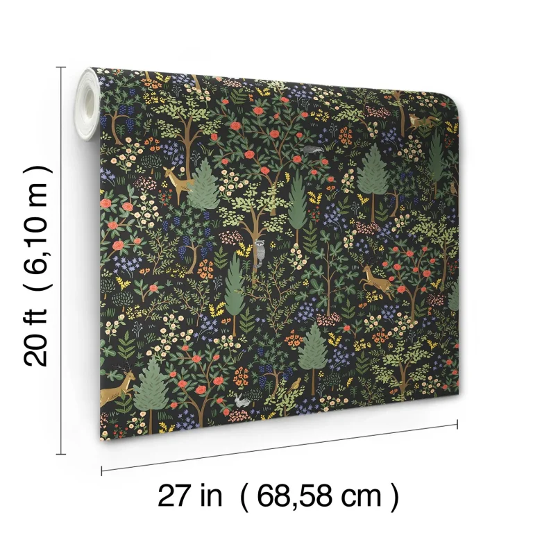 Rifle Paper Co. Woodland Peel and Stick Wallpaper - Black — Ảnh 6