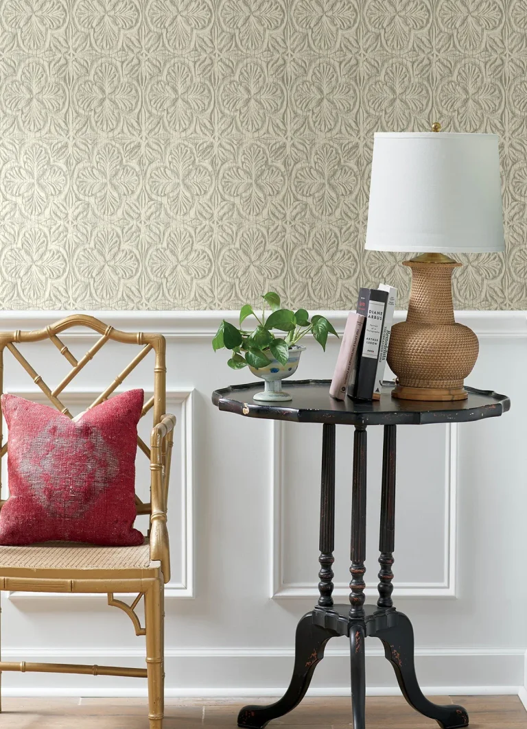 Chesapeake Karachi Wooden Damask Wallpaper - White — Ảnh 2