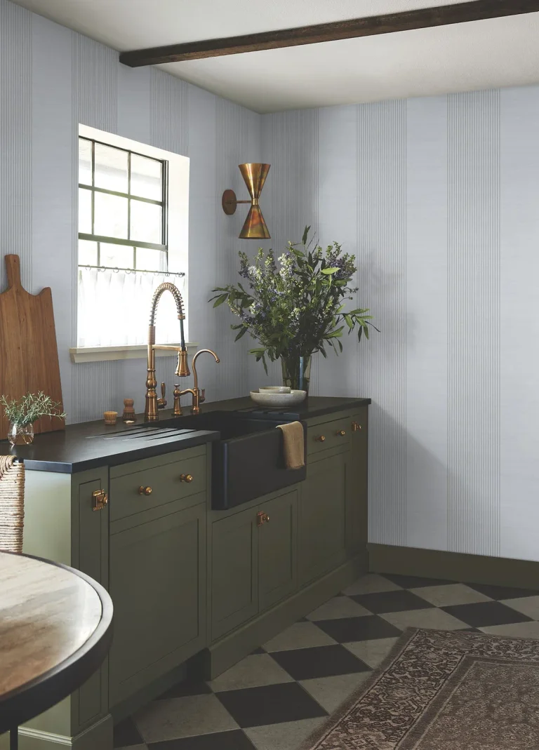 Ronald Redding Archer Stripe Faux Linen Wallpaper - Blue — Ảnh 4