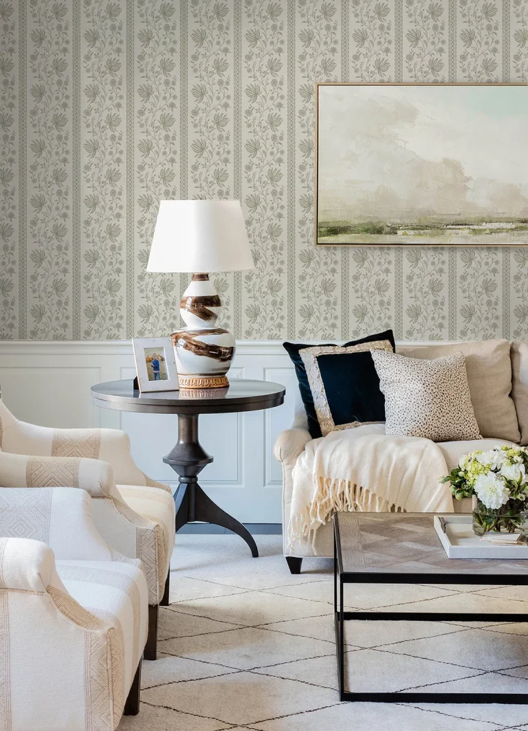 Edgemoor Jacobean Stripe Wallpaper - Sage — Ảnh 2