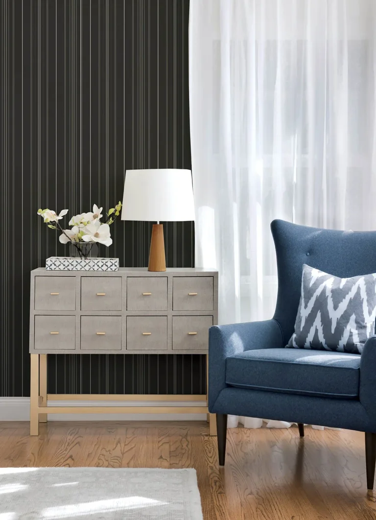 Chesapeake Lascelle Modern Pinstripe Wallpaper - Black — Ảnh 4