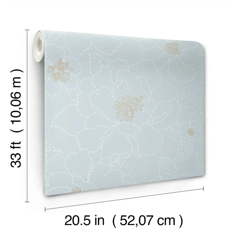 Gardena Embroidered Floral Wallpaper - Sky Blue — Image 4