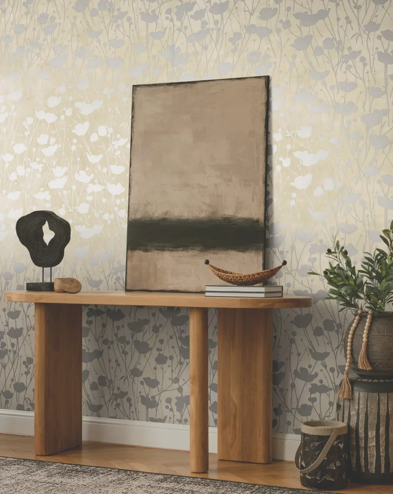Ronald Redding Shimmering Poppies Wallpaper - Cream