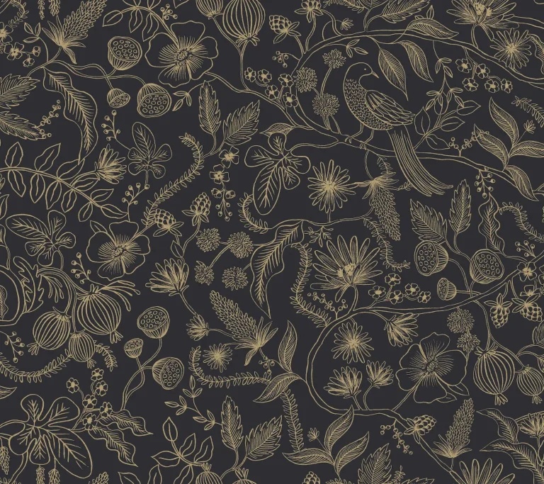 Rifle Paper Co. Aviary Peel and Stick Wallpaper - Metallic Gold and Black — Ảnh 5
