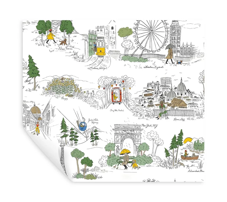 Rifle Paper Co. Travel Sketches Globetrotter Peel and Stick Wallpaper - Yellow — Ảnh 7