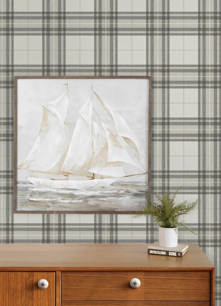 Chesapeake Cabin Check Plaid Wallpaper - Charcoal — Image 7