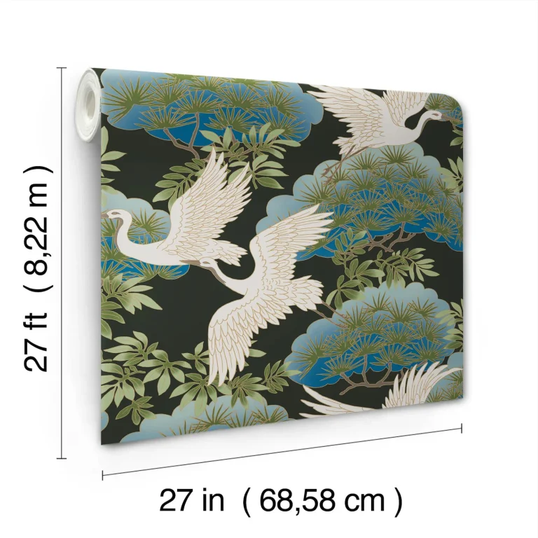 Ronald Redding Sprig & Heron Wallpaper - Black — Ảnh 6