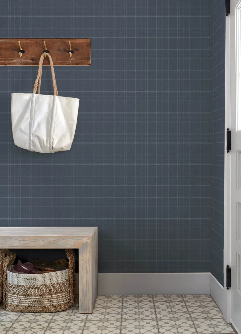 Chesapeake Fox Hollow Dashed Plaid Wallpaper - Dark Blue — Image 2