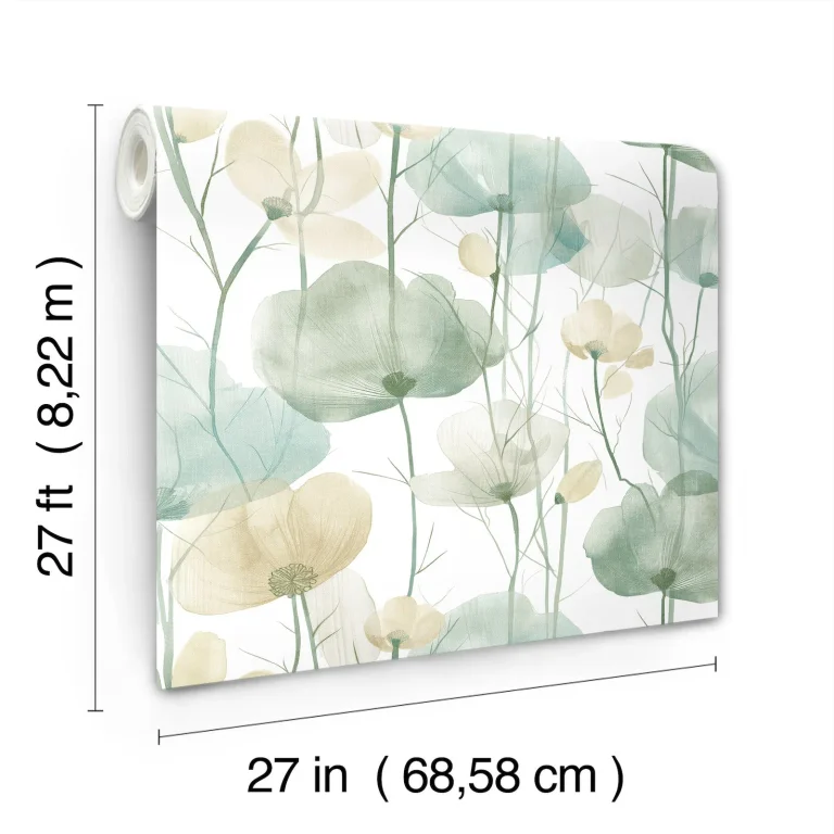 Ronald Redding Cotswolds Poppies Floral Wallpaper - Turquoise — Ảnh 3