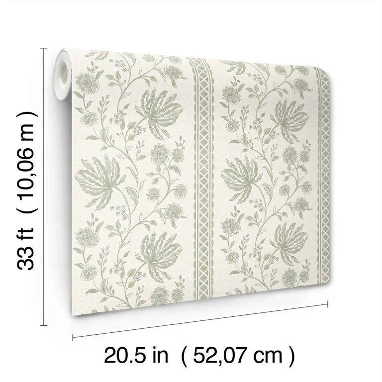 Edgemoor Jacobean Stripe Wallpaper - Sage