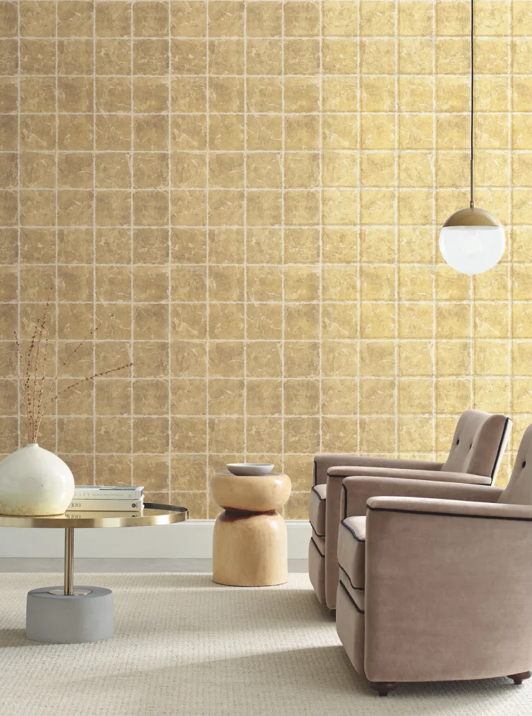 Ronald Redding Metal Leaf Squares Wallpaper - Gold — Ảnh 6
