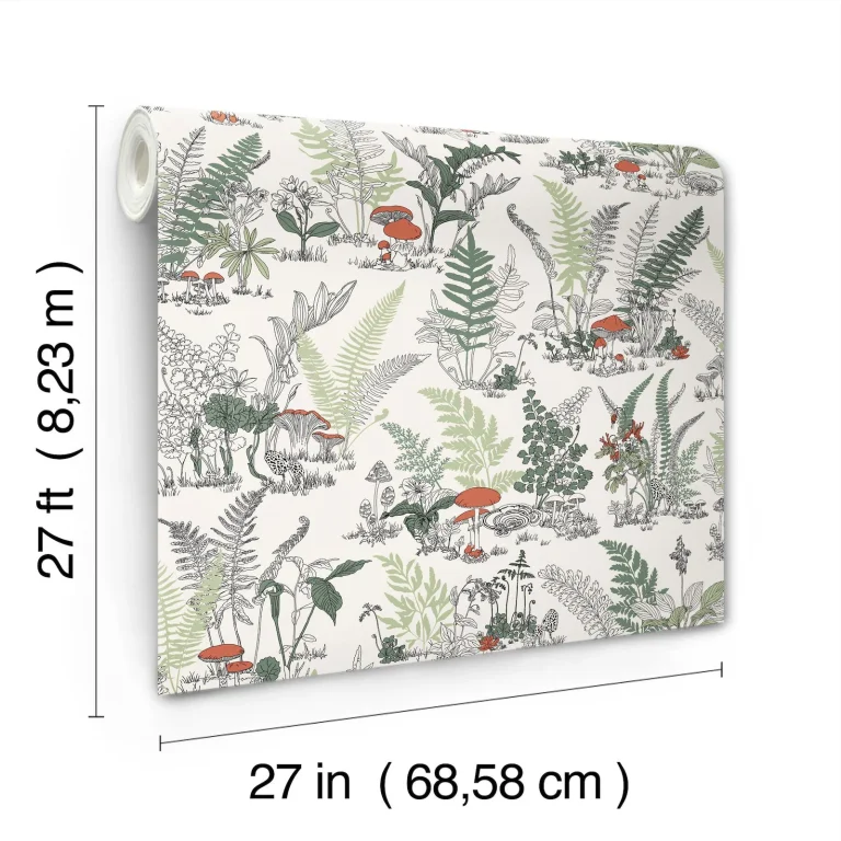 Mushroom Garden Toile Wallpaper - Red/Green — Image 4