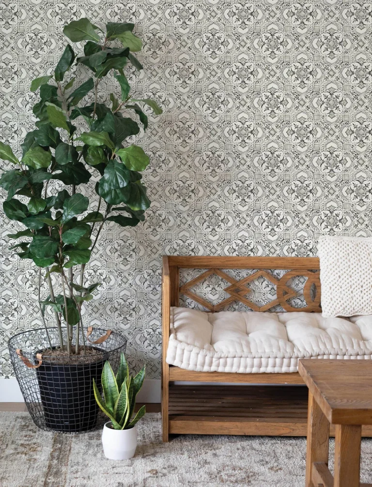 Chesapeake Marjoram Floral Tile Wallpaper - Black — Image 6