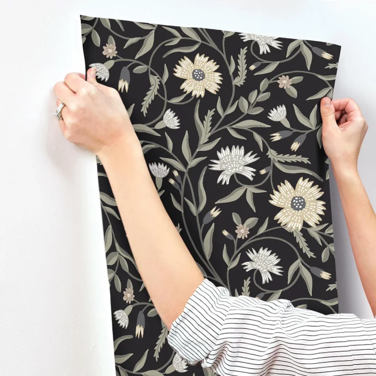 Rifle Paper Co. Aster Wallpaper - Black — Image 2