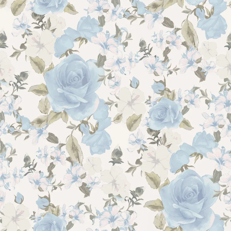LoveShackFancy Sunset Harbor Rose Roses & White Flowers Wallpaper - Bella Lina Blue — Image 4