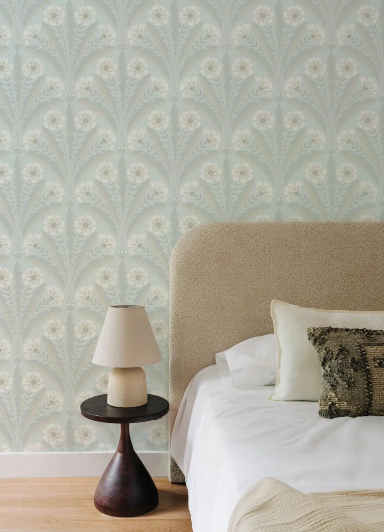 Chesapeake Tap Root Floral Damask Wallpaper - Light Blue — Image 6