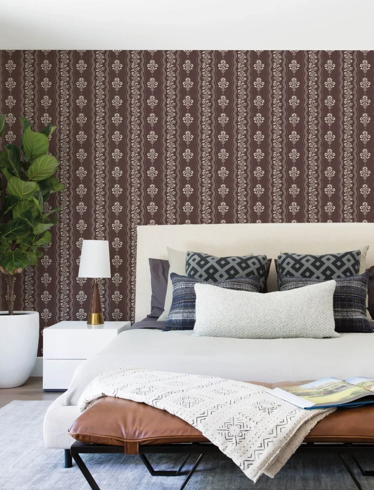 Chesapeake Lenea Floral Stripe Wallpaper - Burgundy — Ảnh 4
