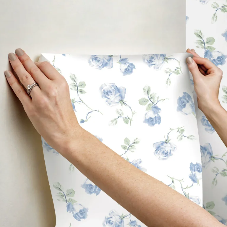 LoveShackFancy Ribbon Rosa Loose Roses Wallpaper - Blue — Ảnh 4