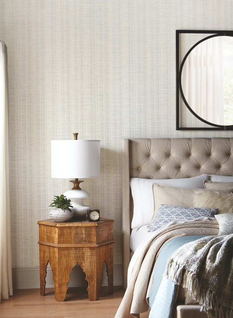 Broken Boucle Stripe Wallpaper - Putty/Blue Mix — Ảnh 3