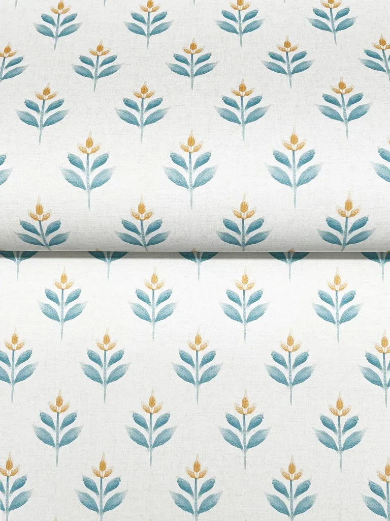 Serene Villa Floral Stamp Wallpaper - Teal — Image 3