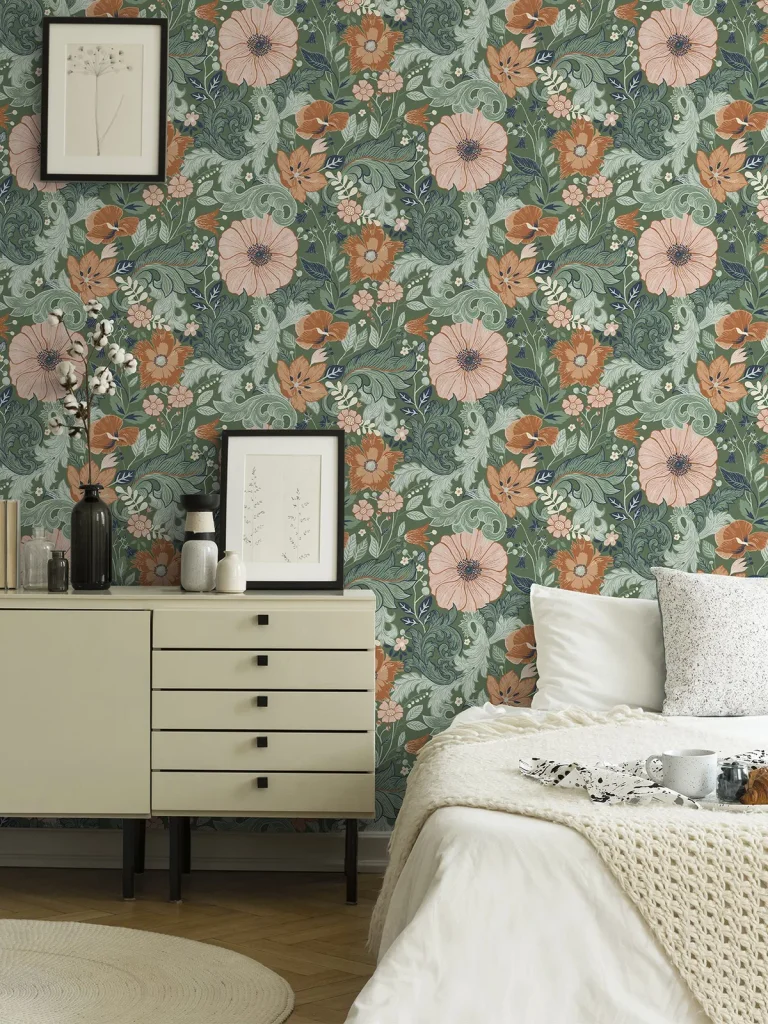 Victoria Floral Nouveau Wallpaper - Green — Ảnh 3