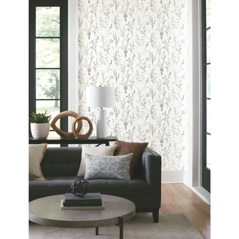 Wildflower Sprigs Wallpaper - Black/White — Ảnh 4