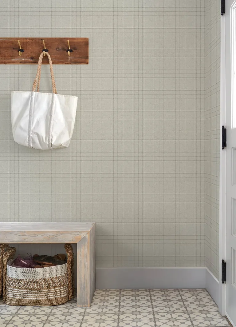 Chesapeake Fox Hollow Dashed Plaid Wallpaper - Light Grey — Image 4