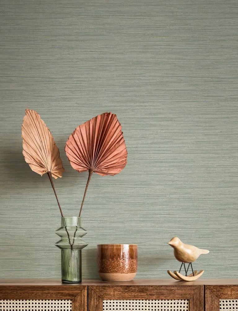 Sheehan Faux Grasscloth Wallpaper - Sea Green — Ảnh 3