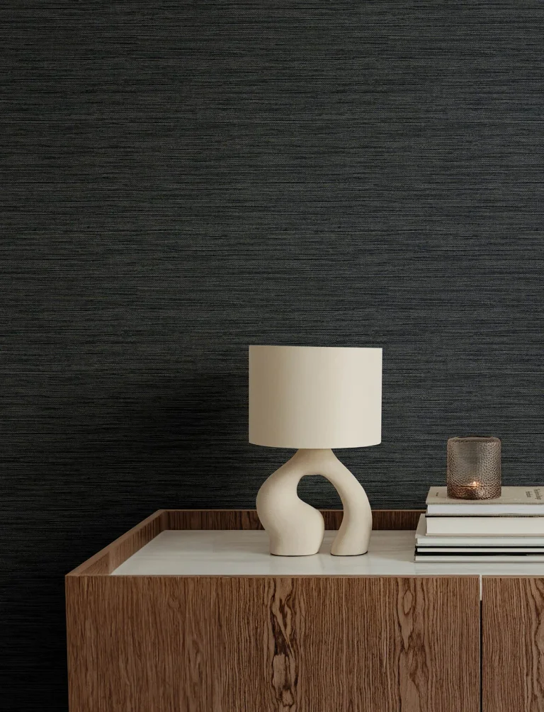 Sheehan Faux Grasscloth Wallpaper - Black — Ảnh 4
