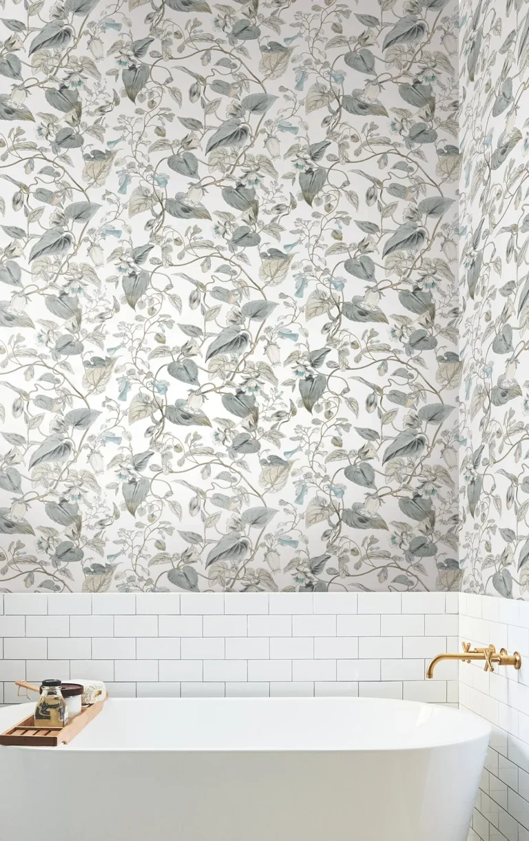 Moon Flower Wallpaper - White/Neutral/Blu — Ảnh 6