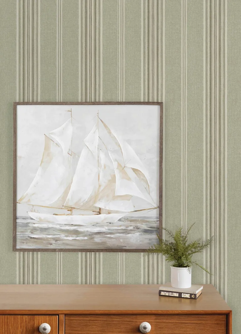Chesapeake Calvados Linen Stripe Wallpaper - Moss — Ảnh 2