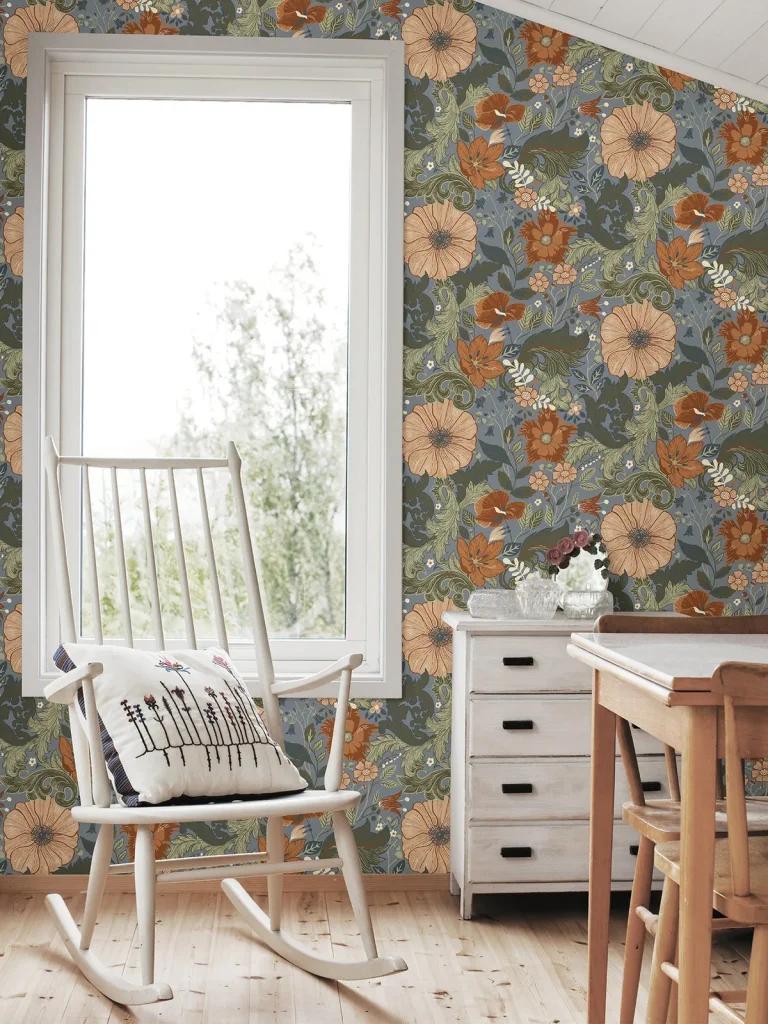Victoria Floral Nouveau Wallpaper - Blue — Ảnh 3