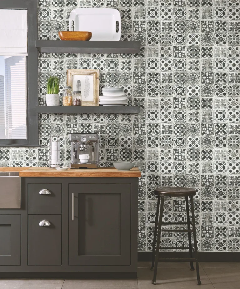 Encaustic Tile Peel and Stick Wallpaper - Obsidian — Ảnh 5