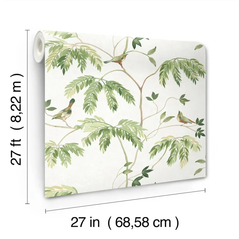 Cillian Botanical Bird Trail Wallpaper - Green
